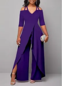 Modlily Purple Ankle Length Off Shoulder Jumpsuit - XL