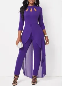 Modlily Purple Cage Neck Stand Collar Jumpsuit - L
