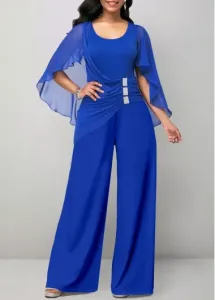 Modlily Royal Blue Asymmetry Long Short Sleeve Jumpsuit - L
