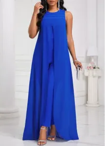 Modlily Royal Blue Patchwork Ankle Length Sleeveless Jumpsuit - XL