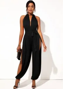 Modlily Side Slit Belted Sleeveless Solid Jumpsuit - XXL