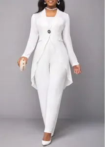 Modlily White Button Plus Size Long Sleeve Jumpsuit and Cardigan - M