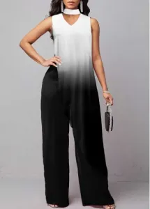 Modlily White Plus Size Ombre Sleeveless Stand Collar Jumpsuit - XXL