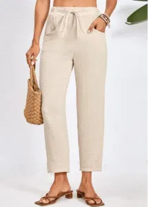 Modlily Beige Pocket Drawastring High Waisted Pants - 2XL