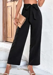 Modlily Black Bowknot Belted Drawastring High Waisted Pants - L