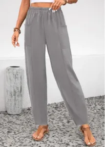Modlily Light Grey Pocket Elastic Waist High Waisted Pants - 4XL