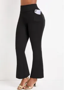 Modlily Black Pocket Flare Leg Elastic Waist Pants - 4XL
