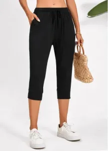 Modlily Black Pocket Regular Elastic Waist High Waisted Pants - XL