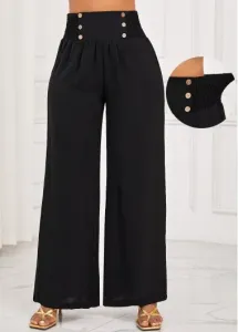 Modlily Black Smocked Elastic Waist High Waisted Pants - XL