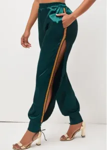 Modlily Dark Green Lace Up Side Slit Pants - XL