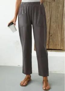 Modlily Dark Grey Pocket Elastic Waist High Waisted Pants - 2XL