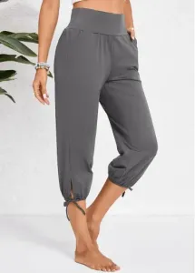 Modlily Dark Grey Pocket Jogger Elastic Waist High Waisted Pants - XL
