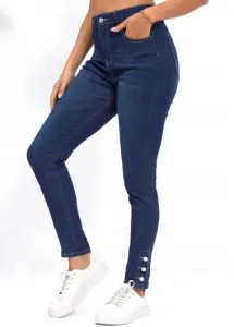 Modlily Denim Blue Pocket Skinny Button Fly High Waisted Jeans - 2XL
