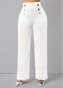 Modlily Double Breasted Solid High Waisted Pants - L
