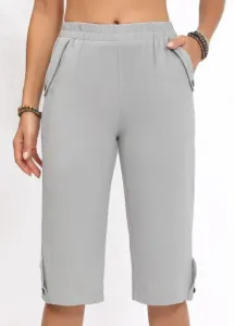 Modlily Grey Pocket Regular Elastic Waist High Waisted Pants - L