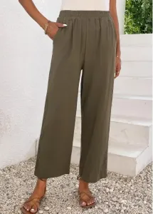 Modlily Olive Green Pocket Elastic Waist High Waisted Pants - XL