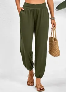 Modlily Olive Green Pocket Jogger Elastic Waist High Waisted Pants - 2XL #1290541