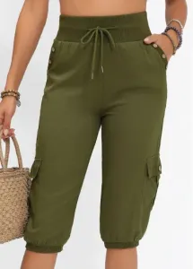 Modlily Olive Green Pocket Jogger Elastic Waist High Waisted Pants - 2XL