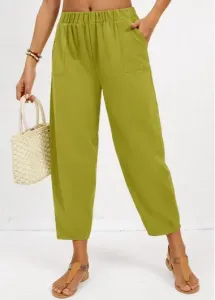 Modlily Olive Green Pocket Regular Elastic Waist Mid Waisted Pants - 2XL