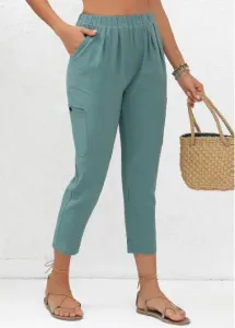 Modlily Turquoise Pocket Regular Elastic Waist High Waisted Pants - 3XL