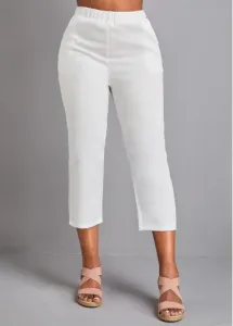 Modlily White Pocket Elastic Waist High Waisted Pants - 4XL