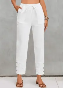 Modlily White Pocket Elastic Waist High Waisted Pants - L #1282812