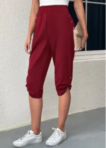 Modlily Wine Red Pocket Jogger Elastic Waist Pants - XL