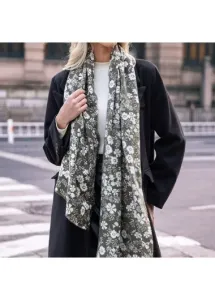 Modlily Olive Green Plants Floral Print Scarf - One Size