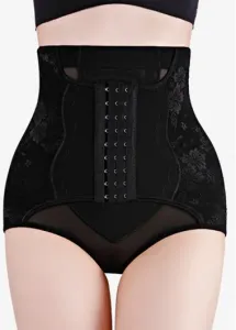 Modlily Black High Waisted Lace Stitching Panties - 3XL #1291412