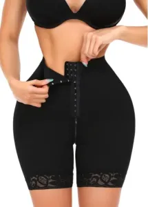 Modlily Black Lace Zipper High Waisted Shapewear Panties - L