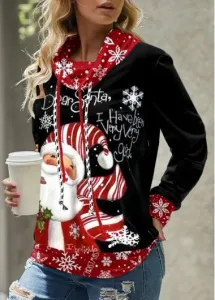 Modlily Black Patchwork Christmas Print Long Sleeve Cowl Neck Sweatshirt - XL