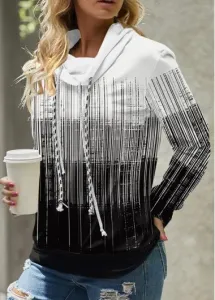 Modlily Black Patchwork Ombre Long Sleeve Cowl Neck Sweatshirt - XL