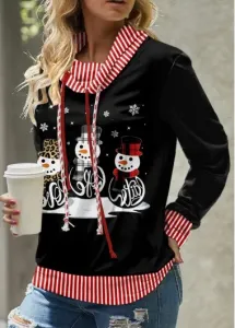 Modlily Red Christmas Snowman Print Long Sleeve Cowl Neck Sweatshirt - L