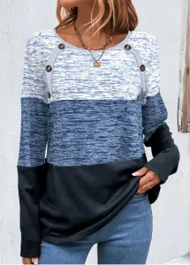 Modlily Blue Patchwork Striped Long Sleeve Round Neck Sweatshirt - XXL
