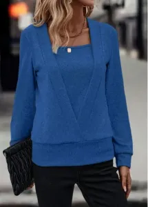 Modlily Dark Blue Fake 2in1 Long Sleeve Sweatshirt - 3XL