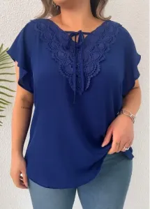 Modlily Dark Blue Lace Plus Size T Shirt - XL