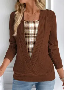 Modlily Dark Camel Plaid Sweatshirt - XL