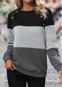 Modlily Dark Grey Patchwork Long Sleeve Round Neck Sweatshirt - L