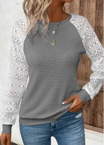 Modlily Dark Grey Patchwork Long Sleeve Round Neck Sweatshirt - S