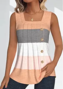 Modlily Dusty Pink Button Striped Sleeveless Square Neck Tank Top - M