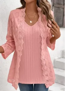 Modlily Dusty Pink Fake 2in1 Long Sleeve Blouse - S