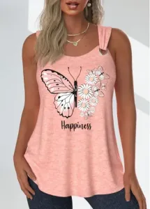 Modlily Dusty Pink Grommet Butterfly Print Sleeveless Tank Top - S