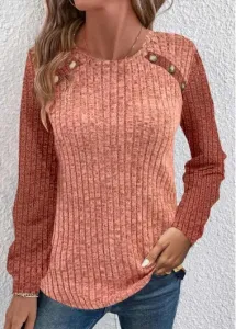 Modlily Dusty Pink Ruched Long Sleeve Round Neck Sweatshirt - M