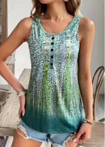 Modlily Green Button Ombre Sleeveless Scoop Neck Tank Top - L