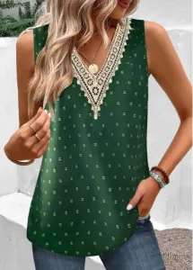 Modlily Green Lace V Neck Tank Top - S
