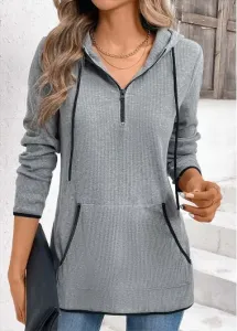 Modlily Grey Pocket Zipper Long Sleeve Hoodie - L