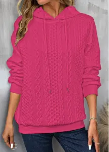 Modlily Hot Pink Drawstring Long Sleeve Twisted Hoodie - L