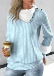 Modlily Light Blue Long Sleeve Asymmetrical Neck Sweatshirt - XL