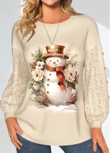Modlily Christmas Lace Snowman Print Long Sleeve Round Neck Sweatshirt - L #1206809