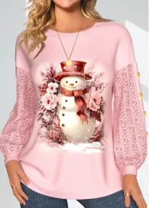 Modlily Christmas Lace Snowman Print Long Sleeve Round Neck Sweatshirt - L #1214362